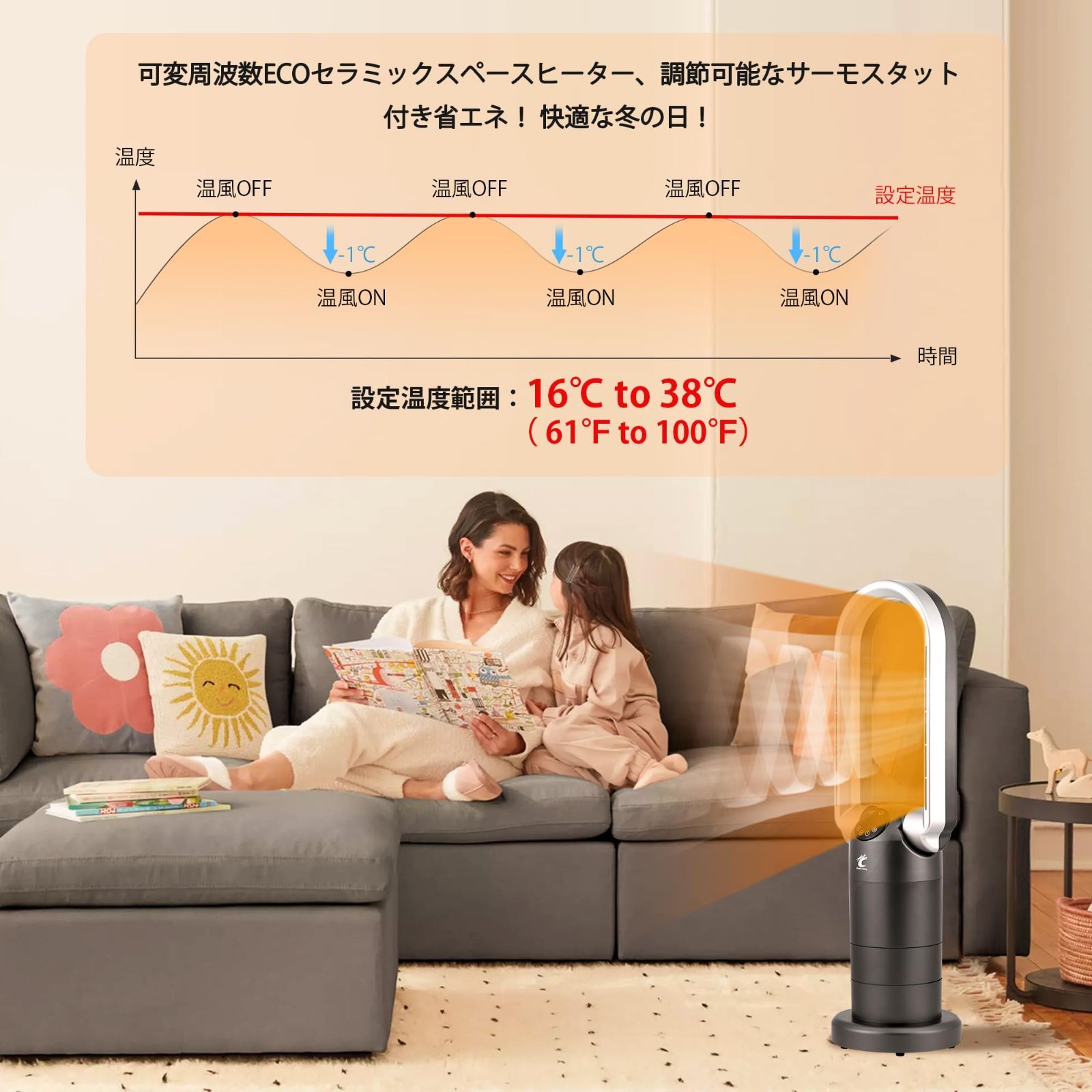 特価商品】セラミックファンヒーター 29in. タワーファン 羽根なし ...