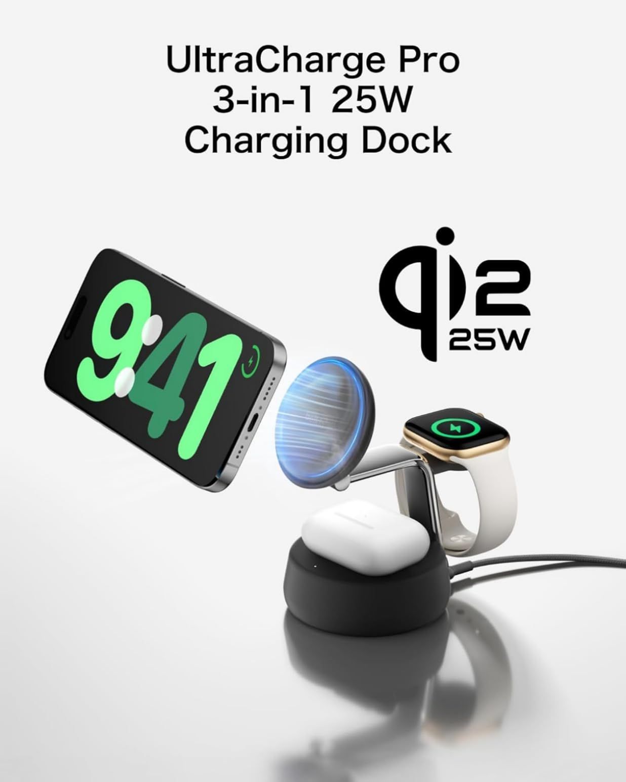 Belkin Qi2 25W ワイヤレス充電器 3 in 1 Qi2公式認証 MagSafe 急速充電 iPhone Apple Watch アップルウォッチ Google Pixel 10 Pro XL WIZ040dqCH 壁紙ダウンロード付き
