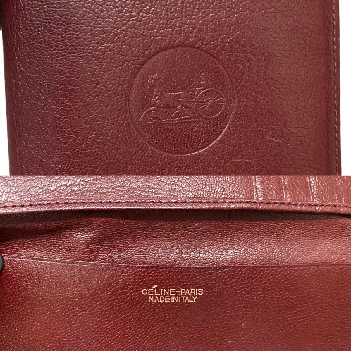 美品 希少品 CELINE セリーヌ ヴィンテージ 馬車 ロゴ レザー 本革 二  