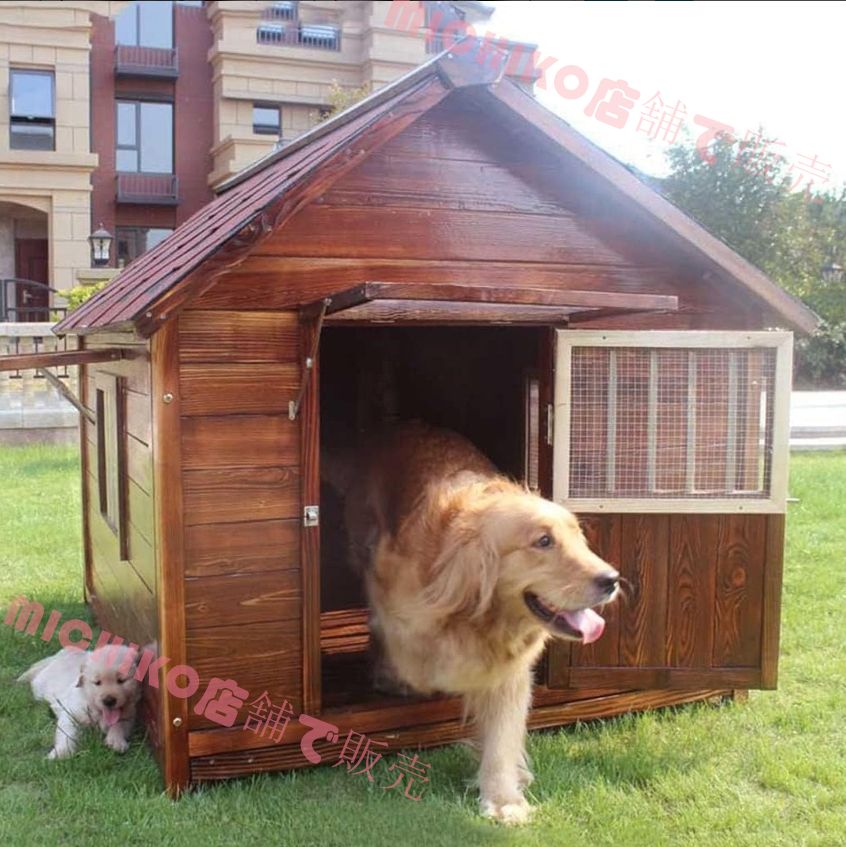 犬小屋 屋外用 大型犬 木製 犬舎 中型犬 超大型犬 屋根 ドア付き 大型屋外犬小屋 犬用ハウス 通気性 暖かい 全天候型 日焼け対策 防風 雨除け 耐炭酸化と腐敗 安定性と耐久性 組立簡単 水洗い 家庭|テラス|裏庭|室内|屋外 3XL