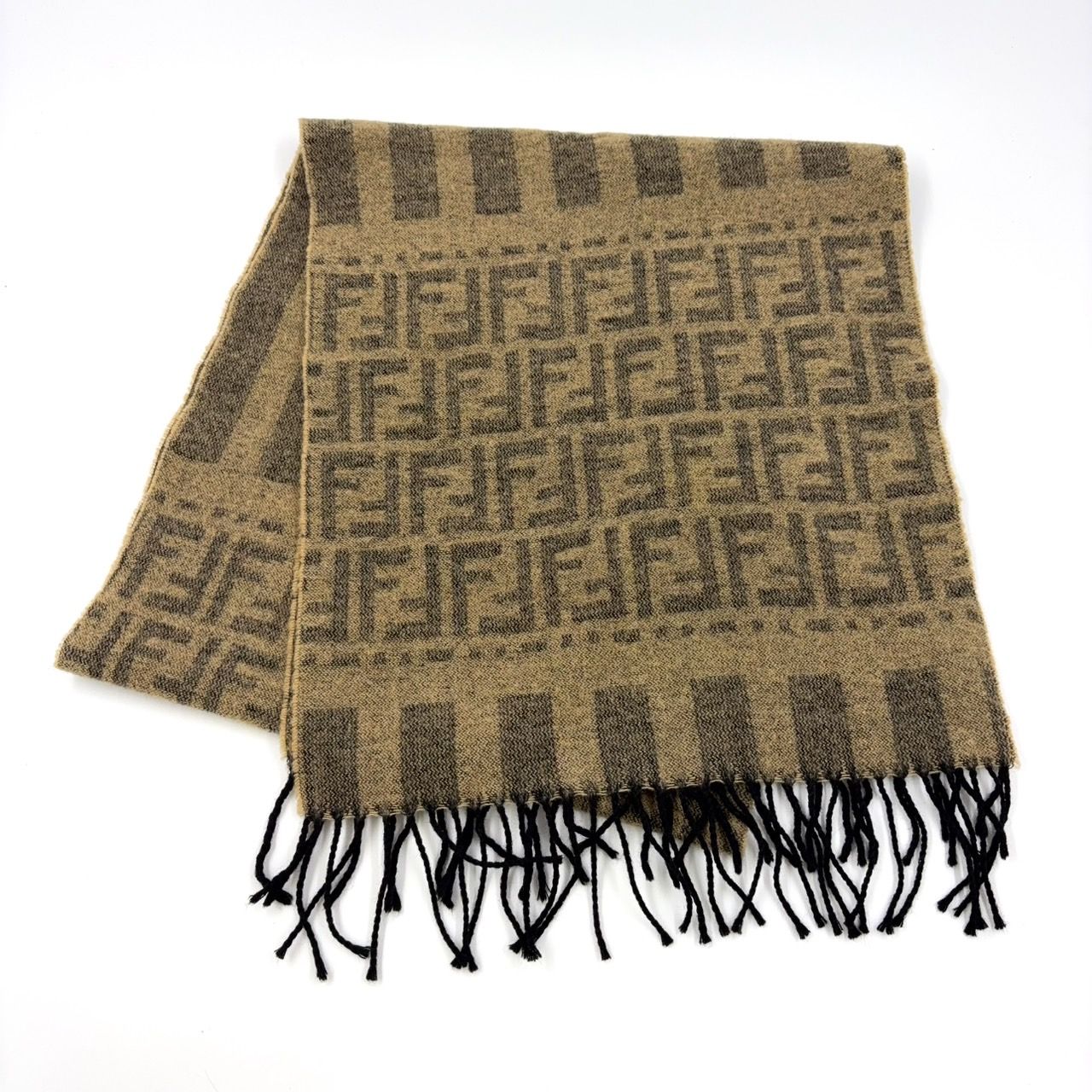極美品 FENDI フェンディ ズッカ FF柄 ブラウン ウール マフラー フェンディ FENDI マフラー ストール ズッカ ブラウン ウール