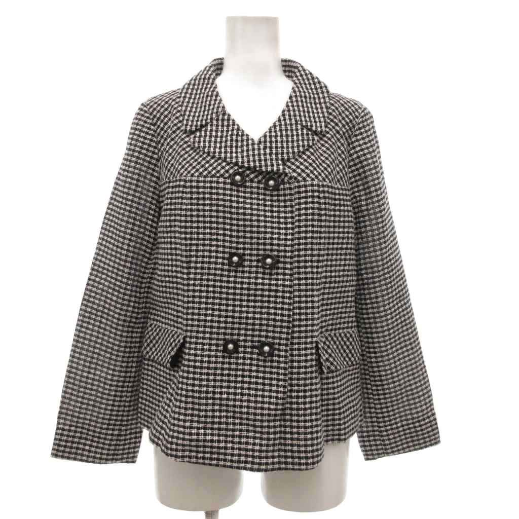 レリアン Leilian セットアップ ツイードジャケット フ スカート ダブル ひざ丈 チェック柄 11 黒 ブラック 白 ホワイト |NU