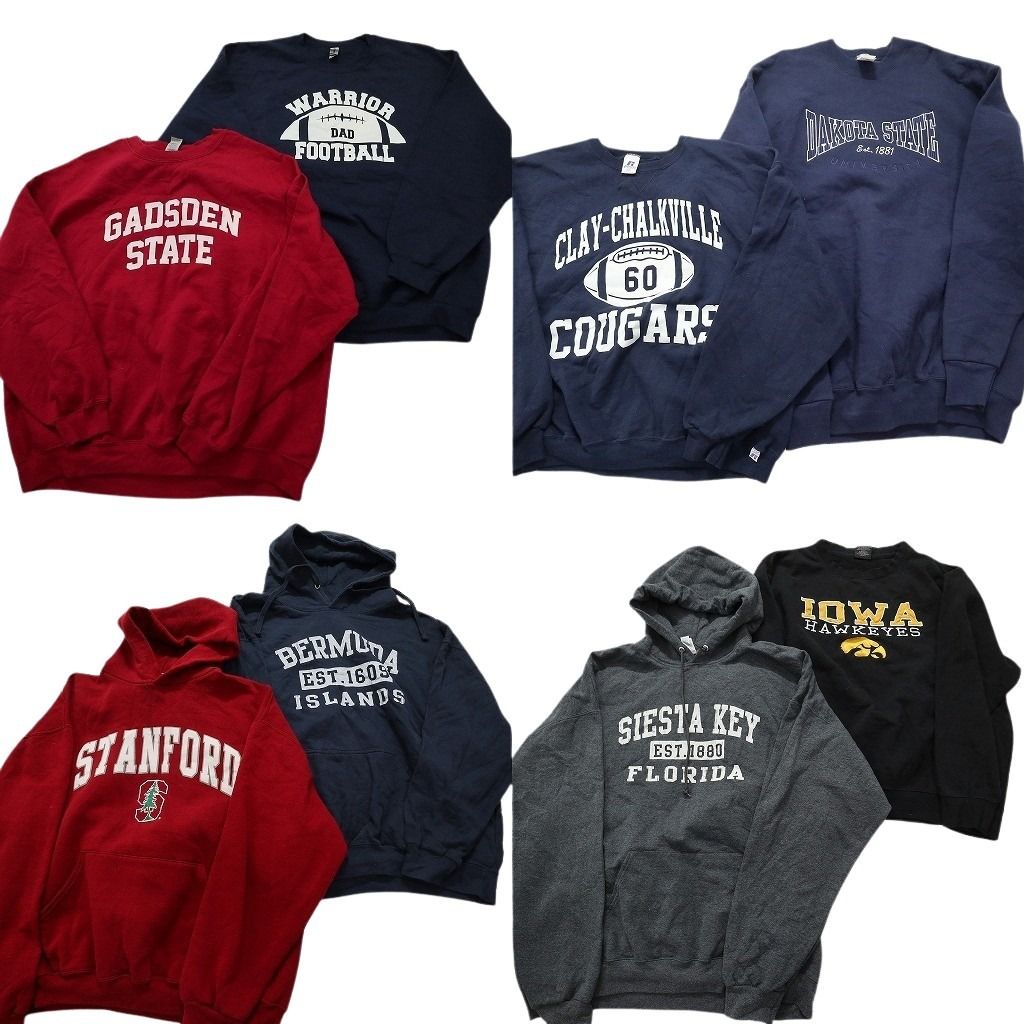 古着卸 まとめ売り カレッジ風 スウェット 8枚セット (メンズ XL /2XL ) スタンフォード大学 ３段プリント パーカー 中古 古着 MY0157
