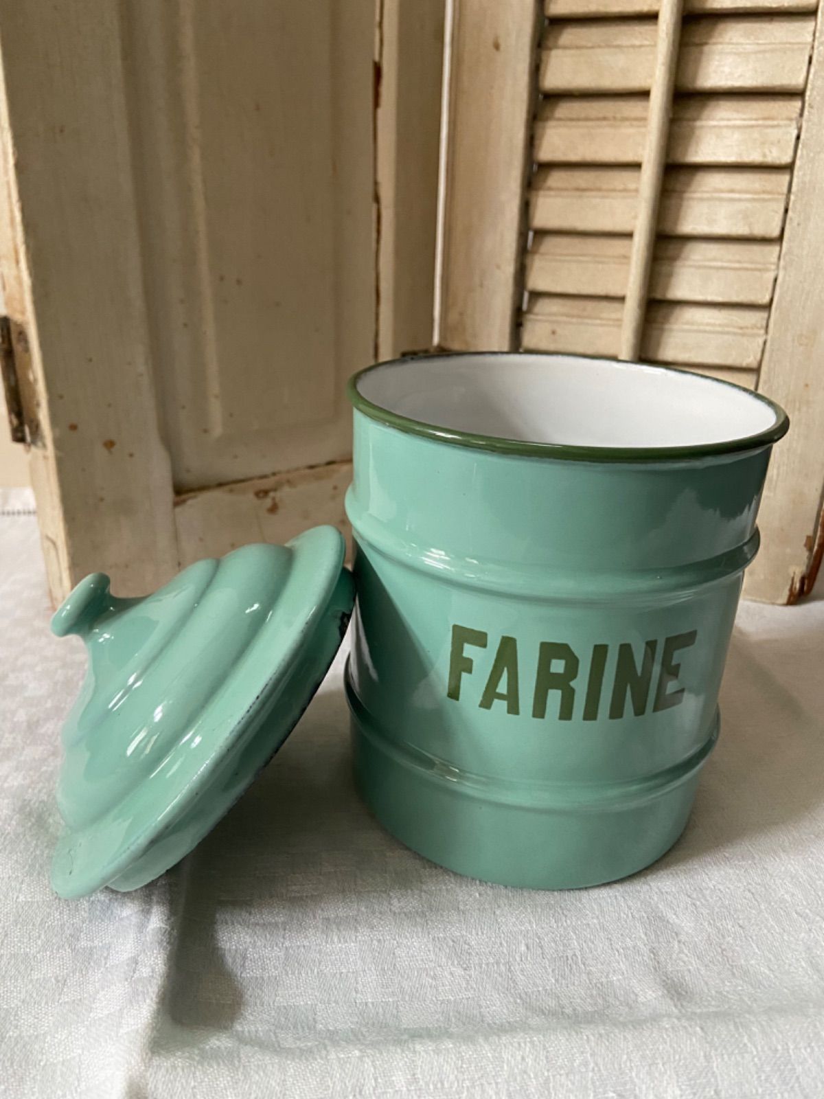  ベルギーアンティーク ホーロー缶FARINE ホーローキャニスター キッチンラック キッチン収納 ラック