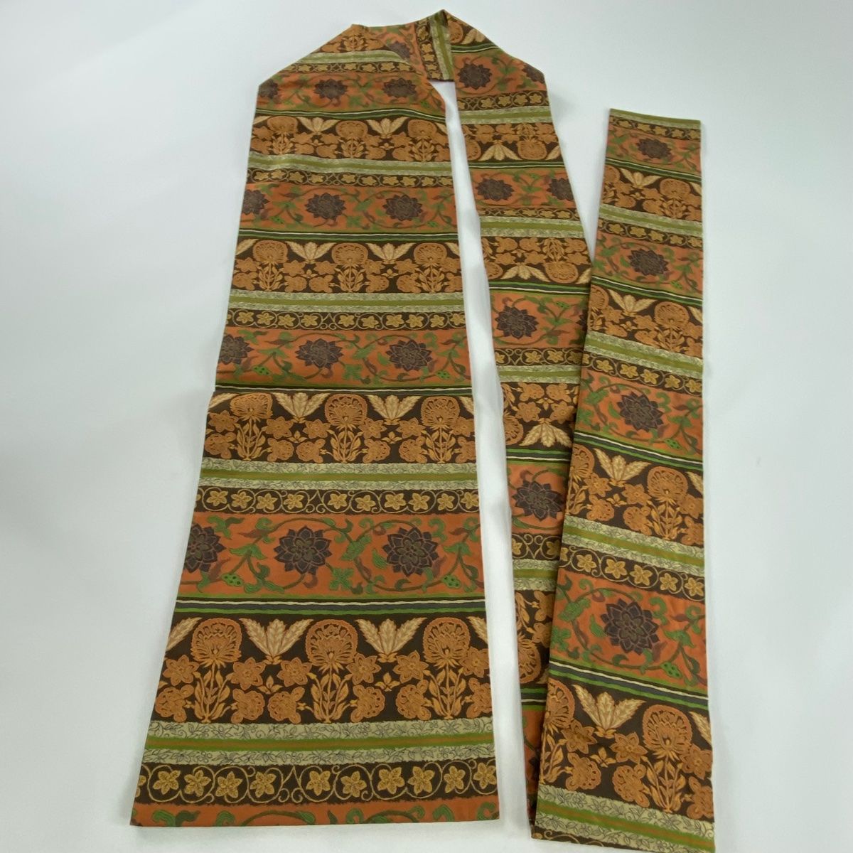 名古屋帯 美品 優品 縞 花唐草 オレンジ 正絹 【中古】 美品】 名古屋