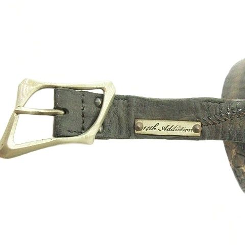 フォーティーンス アディクション14th Addiction ロゴプレート レザー ベルト スネーク柄 ウェーブバングル 全長約102㎝ 黒 ブラック