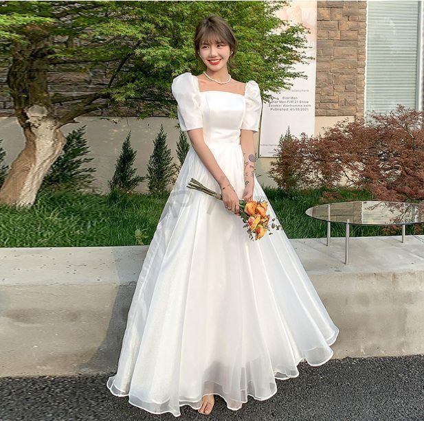新品未使用】2025新作 ウエディングドレス サテン Aライン 前撮り 半袖