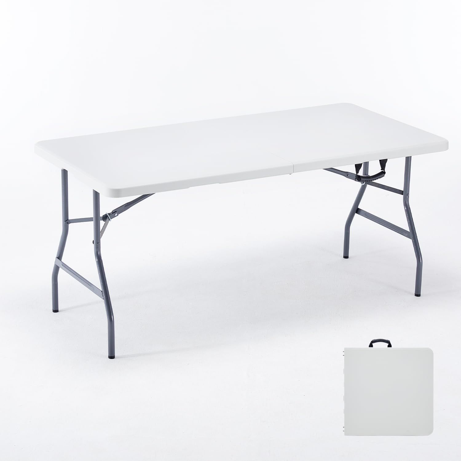 BOOSDEN 折りたたみテーブル 152x75x72cm アウトドア テーブル ダイニングテーブル コンパクト 組立不要 食卓 リビングテーブル 作業テーブル 持ち運び 軽量 イベント用 室内/屋外 ホワイト