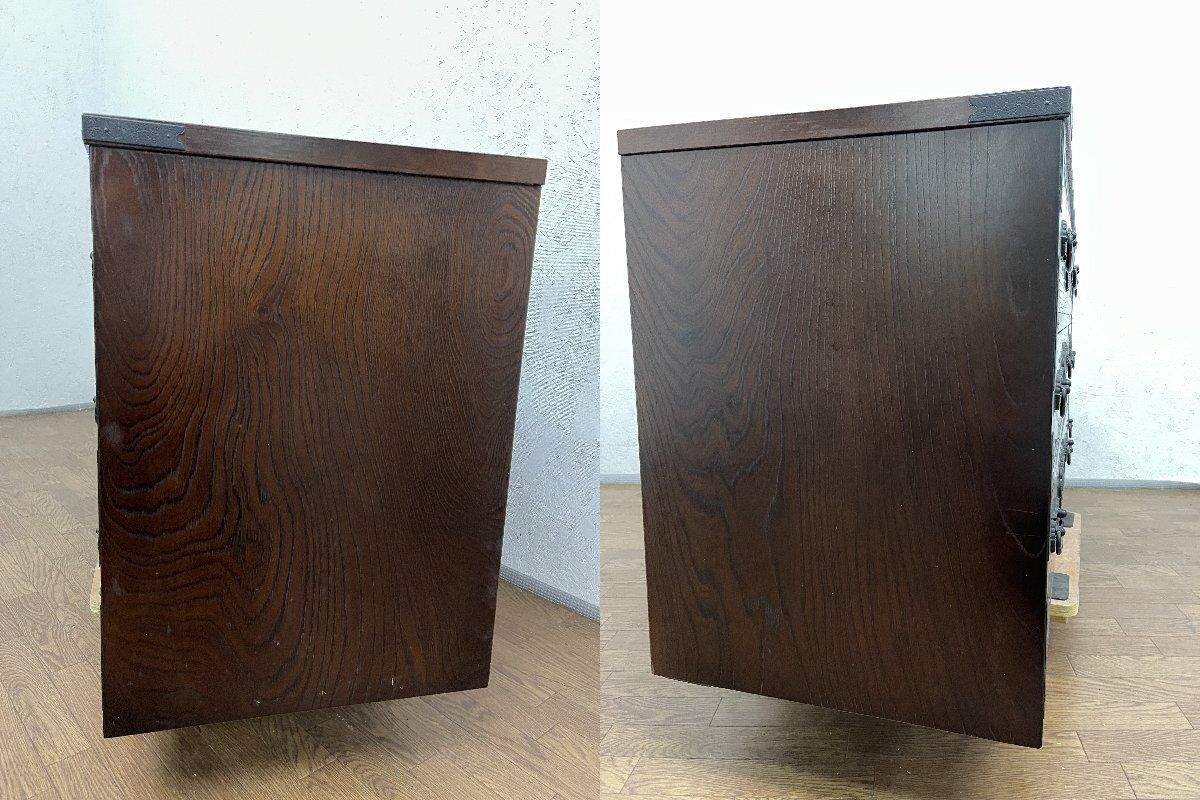 未来志向な ●飛鳥民芸 3段整理箪笥 民芸家具 鉄器 時代箪笥 けやき 引き出し 3段チェスト 天然木 欅材 和箪笥 たんす 和家具 昭和レトロ調 貝1235