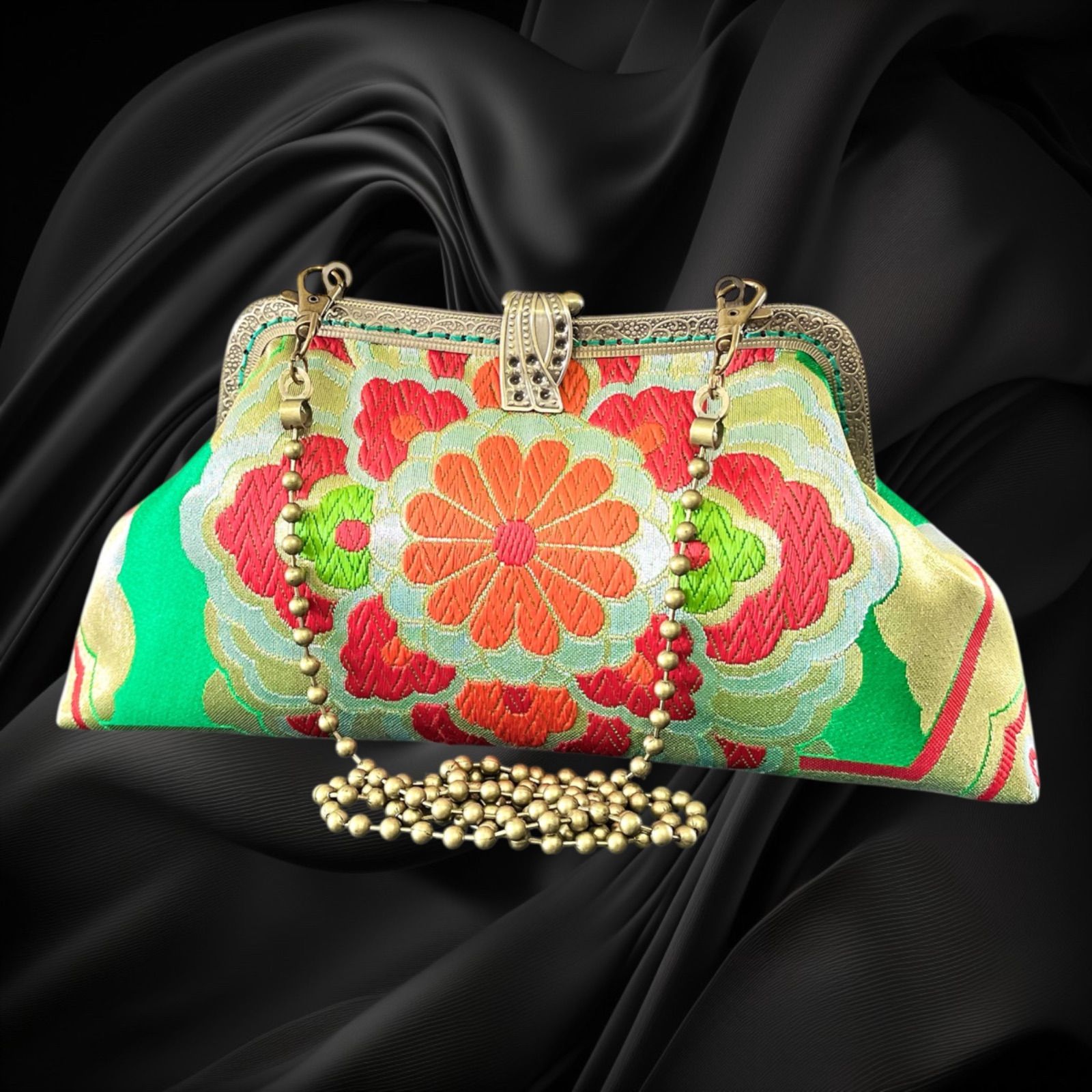 着物リメイクバッグ 和風クラッチバッグ