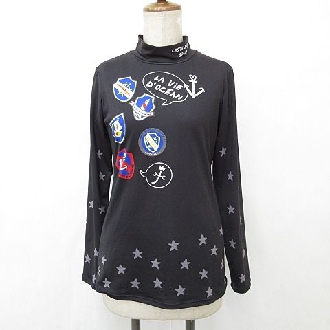 カステルバジャック CASTELBAJAC Sport シャツ ゴルフ スポーツウェア 長袖 ハイネック プリント 黒 ブラック 42