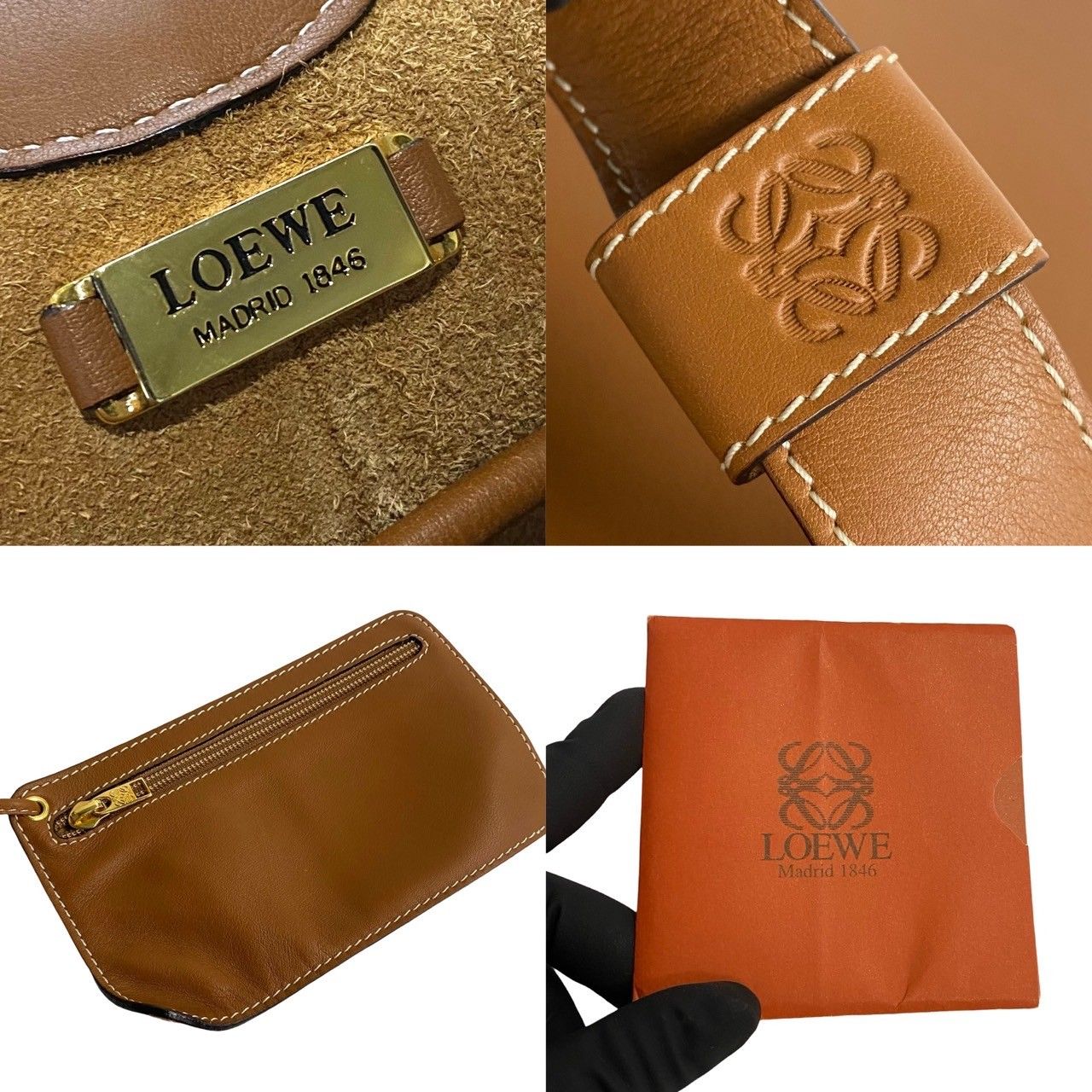 ほぼ未使用 袋 ポーチ付 LOEWE ロエベ アナグラム ロゴ 金具 レザー 本革 巾着 ワン ショルダーバッグ ボディバッグ ブラウン 40390 ほぼ未使用 袋 ポーチ付 LOEWE ロエベ アナグラム ロゴ 金具 レザー 本