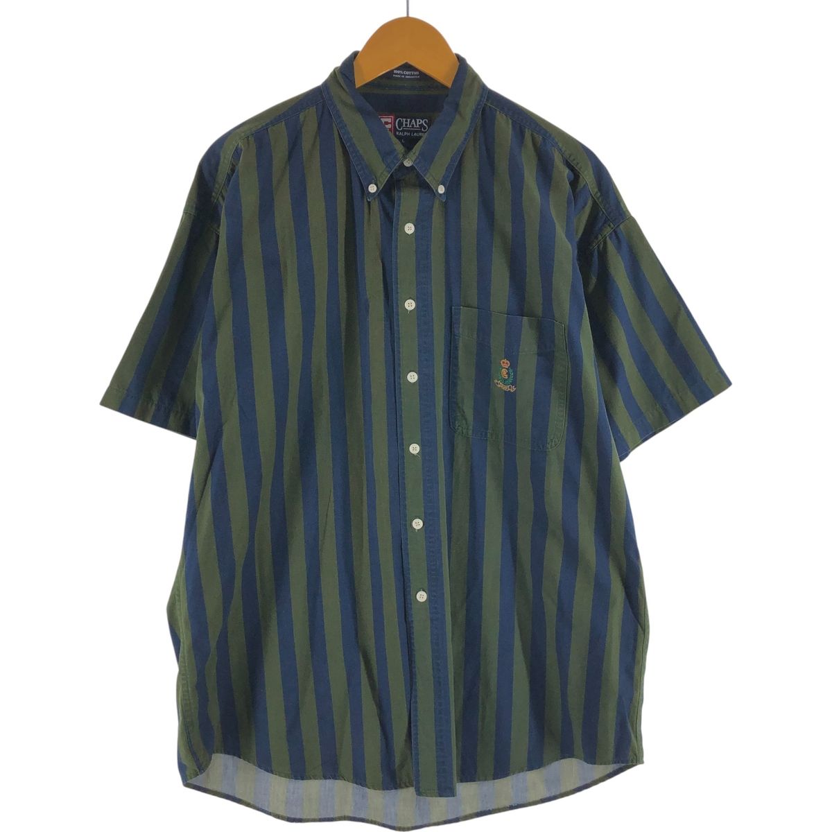 古着 90年代 ラルフローレン Ralph Lauren CHAPS チャップス 半袖 ボタンダウン ストライプシャツ メンズL相当 ヴィンテージ|eaa539472