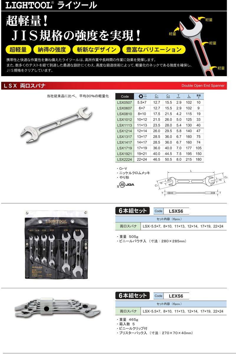 ASH ライツールやり形両口スパナ13mm×17mm LSX1317