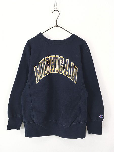 古着 80s USA製 Champion Reverse Weave 「MICHIGAN」 アーチ リバース スウェット 紺 M 古着  