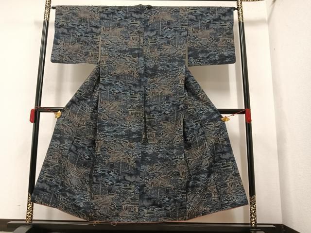 平和屋着物○結城紬 80亀甲 風景草葉文 正絹 逸品 DAAU0742tw