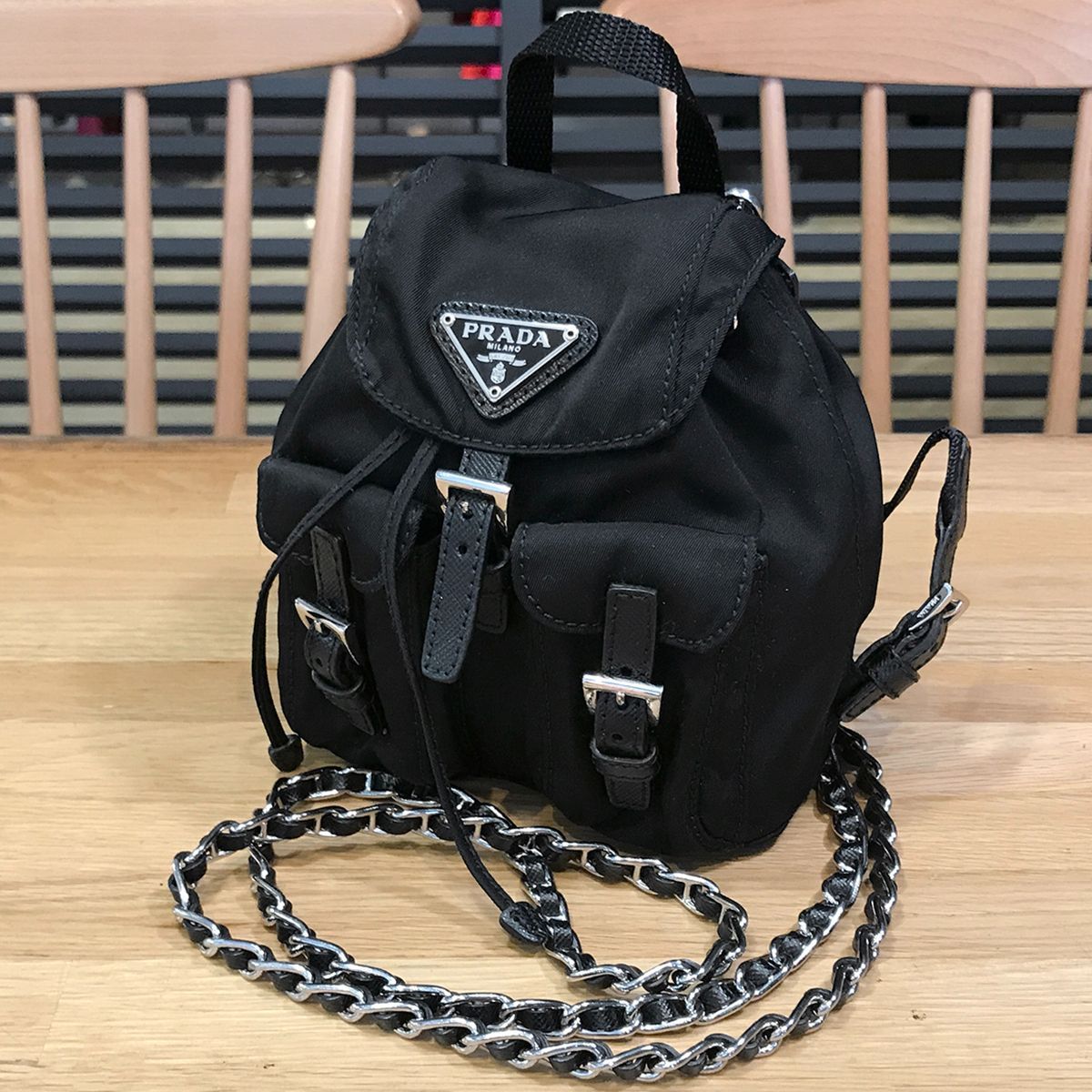 超美品】プラダ ミニリュック型 チェーンショルダーバッグ ナイロン 
