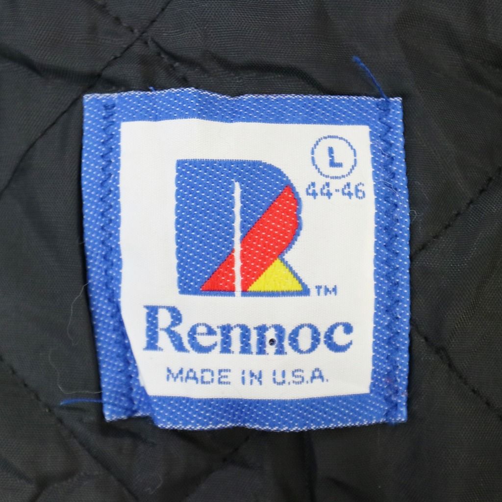 80年代 USA製 Rennoc ウールスタジャン スタジアムジャケット 防寒 アームレザー グレー (メンズ L) 中古 古着 O8056