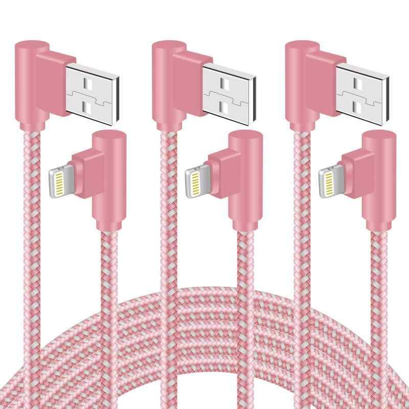 Phone Charger 10 FT Certified 90 Degree Cable 3 Pack Right Angle Braided Phone Charging u0026amp-Syncing