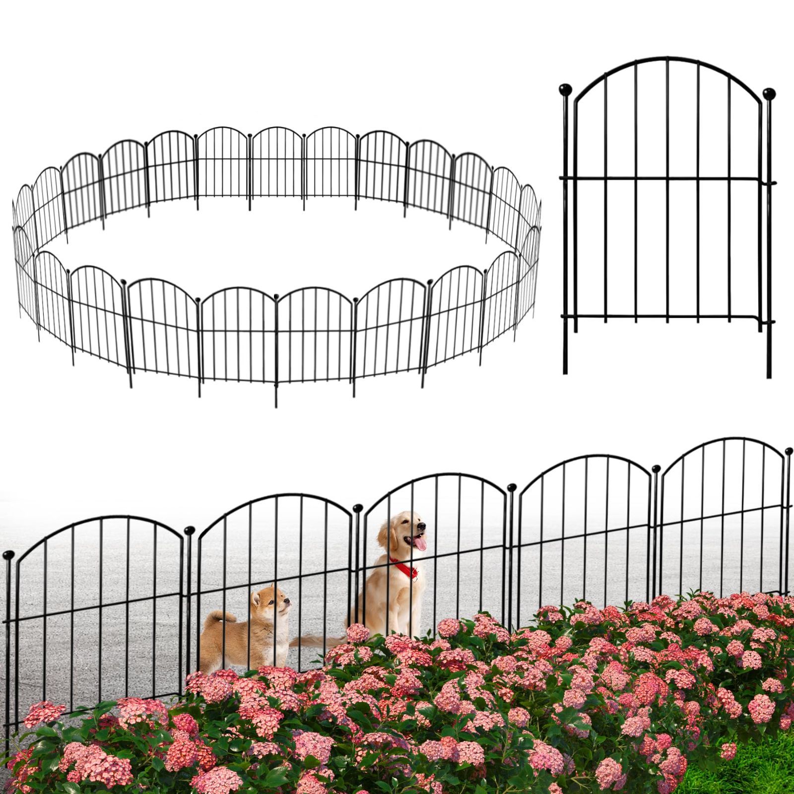 鉄柵 防錆 花壇 門扉 柵 ガーデン 菜園 DIY庭造り 犬 植物保護 動物用バリアフェンス 簡単な取り付け ガーデニングフェンス 高さ0.43m×長さ0.32m 25枚 全長8m ガーデンフェンス 説明書付き SONGSONG 黒-25枚入