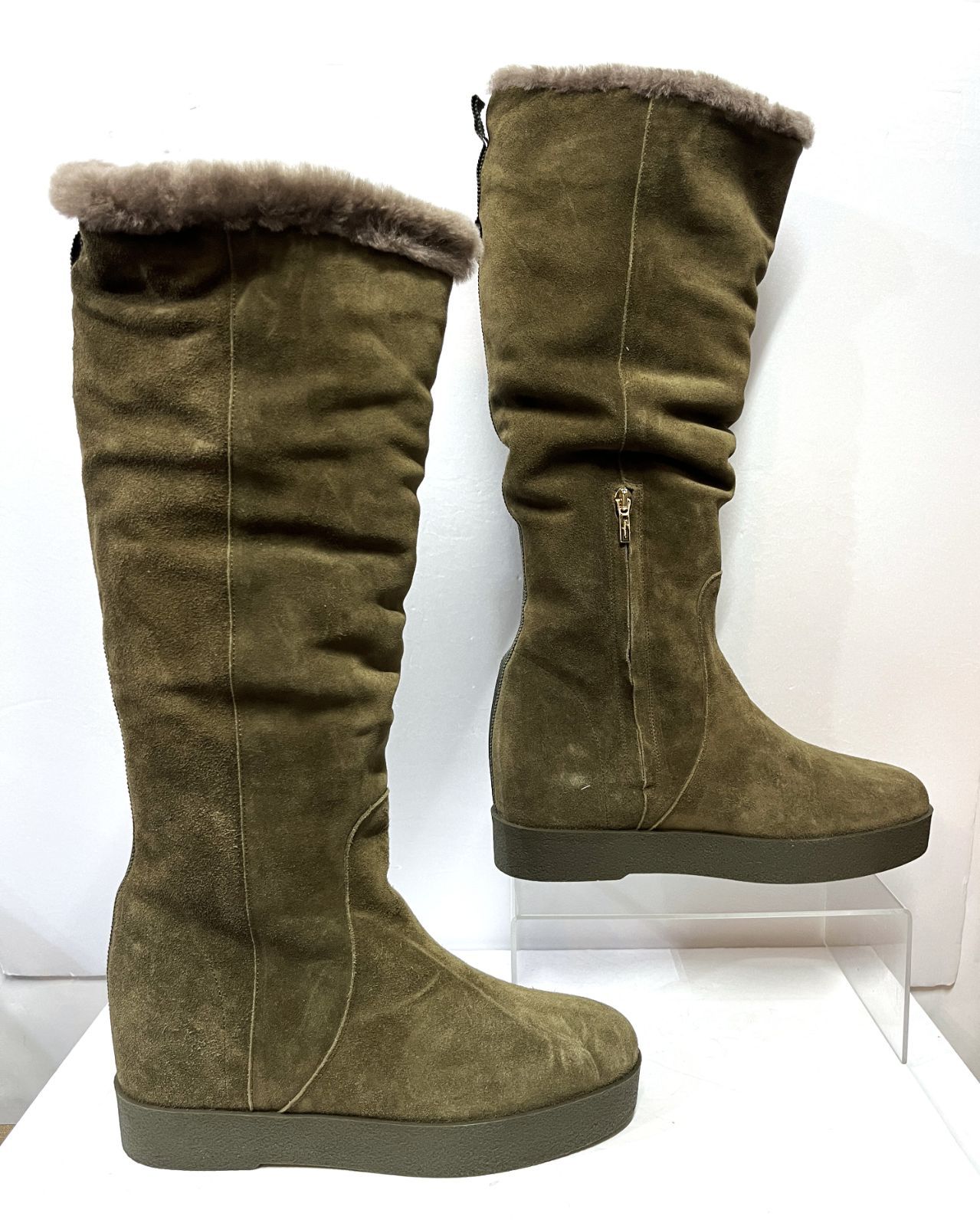  8.5 25.5 cm程度 Salvatore Ferragamo｜サルヴァトーレフェラガモ FALCON スエード ロングブーツ ムートン シープスキン 靴 ロングブーツ ブーツ