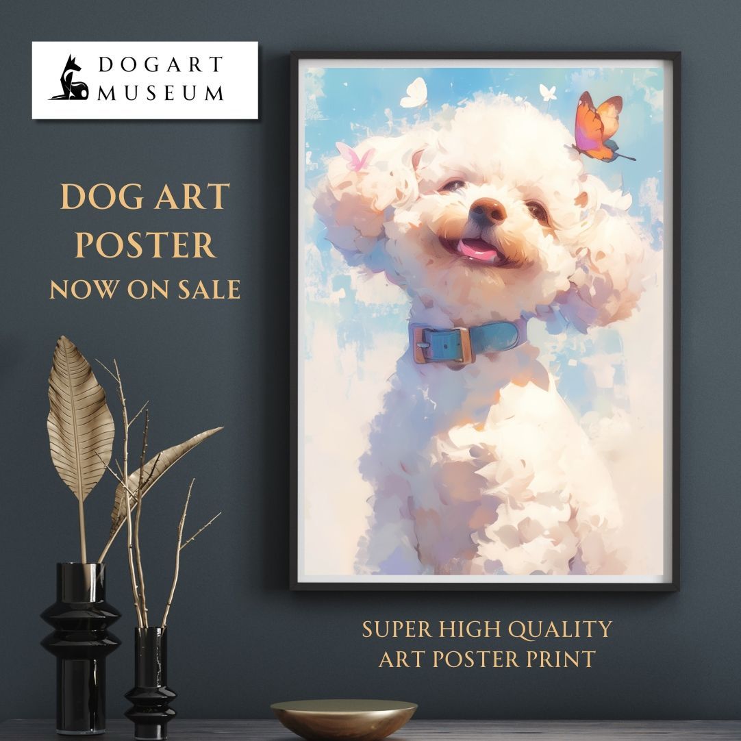 【蝶犬戯舞 - トイプードル犬の子犬 No.5】春・蝶・子犬・アートポスター・犬の絵・犬の絵画・犬のイラスト