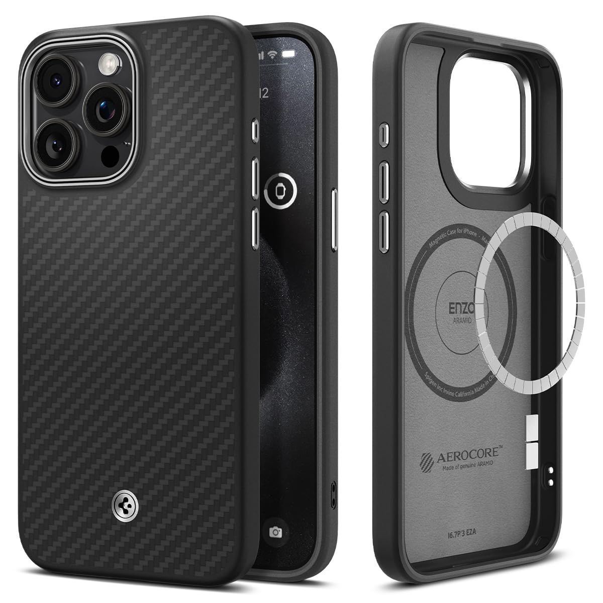 Spigen iPhone15Pro ケース MagSafe対応 マット 米軍MIL規格 耐衝撃 ワイヤレス充電 エンツォ・アラミド ACS07045 (マット・ブラック)