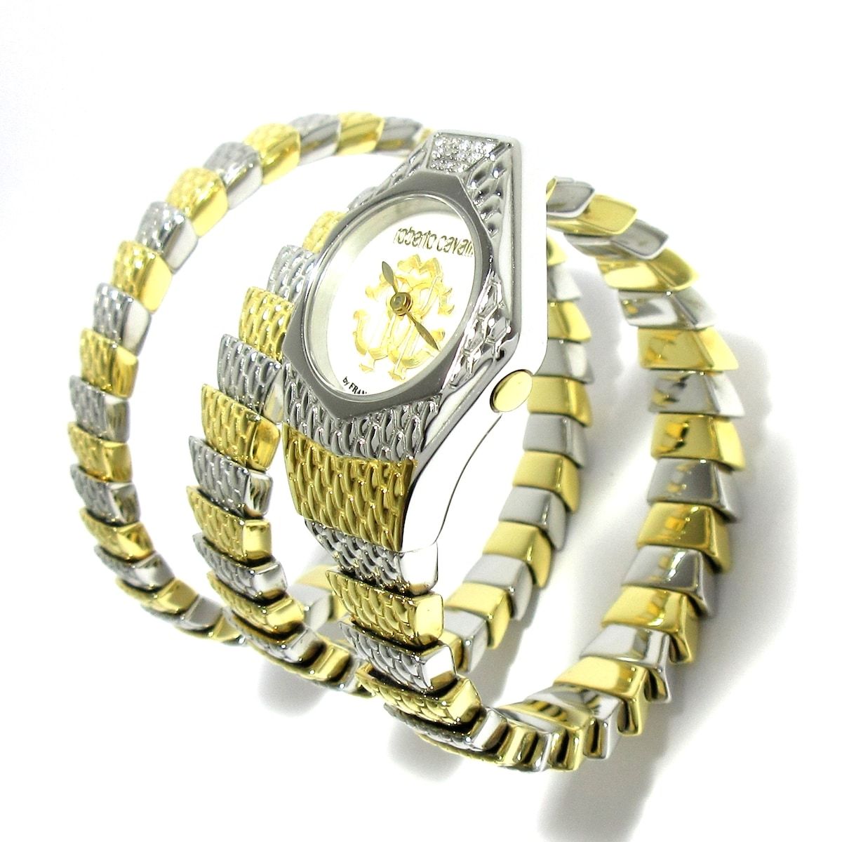 RobertoCavalli(ロベルトカヴァリ) 腕時計 - RV2L021M0061 レディース 3連ブレス/シェル文字盤 ホワイトシェル×ゴールド