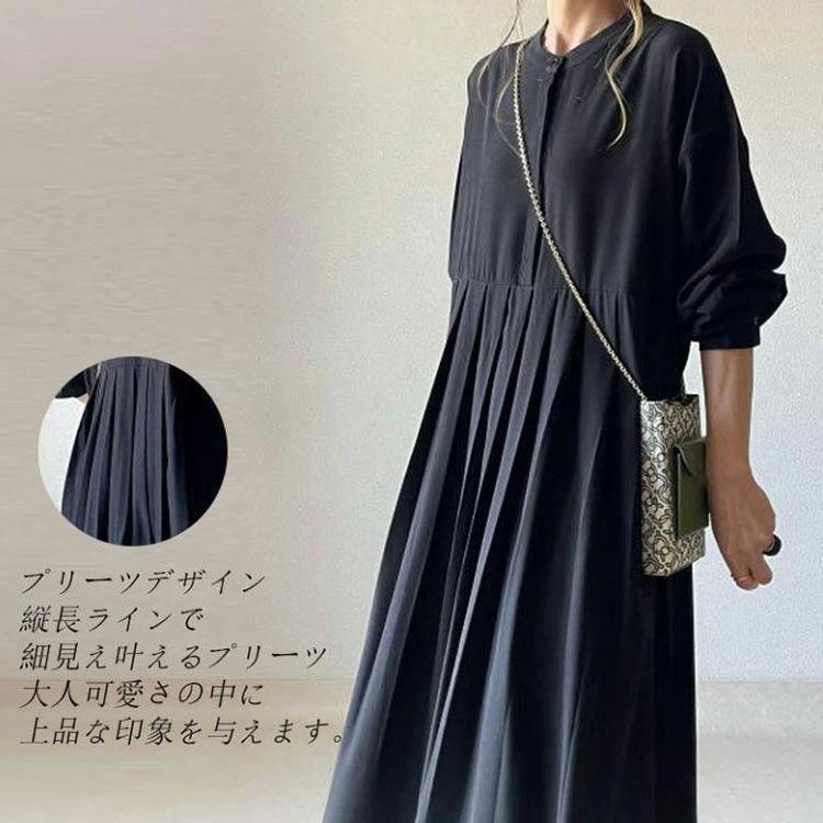 6174 【美品】クラネ　シャツワンピース　切替プリーツ　五部袖　ロング丈 6174 【美品】クラネ シャツワンピース 切替プリーツ 五部袖