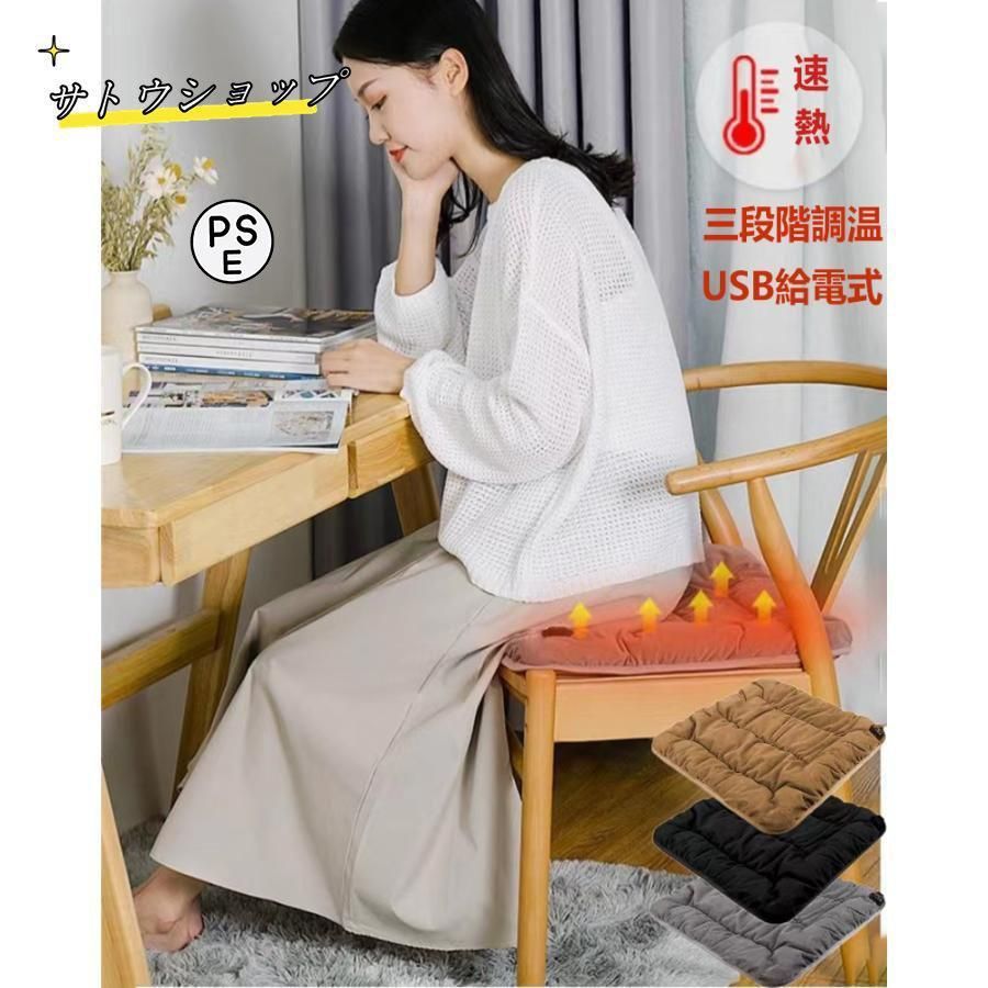 ホットマット 椅子 一人用 ホットカーシート USB充電 45*45cm 電気座布団 3段階温度調節 ヒーターホットクッション 加熱パッド ホットマット 電気マット