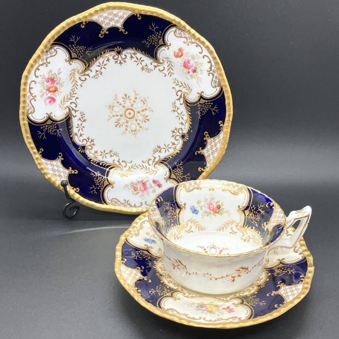英国 アンティーク コールポート バットウィング トリオセット カップ ソーサー ケーキ皿 ハンドペイント イギリス Coalport POP_24 B