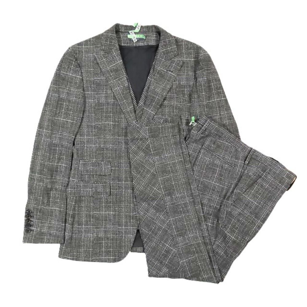 junhashimoto ジュンハシモト CLASSIC UNCON JACKET ストレッチジャージ 3ピース スーツ セットアップ チェック グレー 5 メンズ 古着