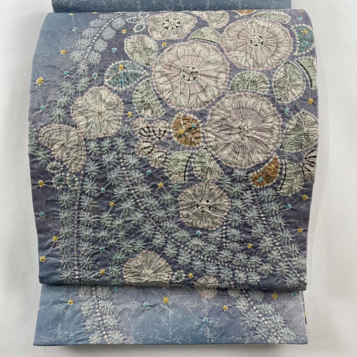 競ナビ】 袋帯 秀品 落款 辻が花 格子 箔 銀糸 赤茶 お太鼓柄 正絹 
