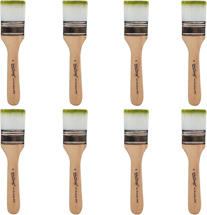 アート用品 RYOHIN Lab. 良品ラボ ペイントブラシ セット 刷毛 絵筆 平筆 画材筆 水性 アクリル 絵の具 絵画 塗装 写経 水墨画 ニス 化繊 ナイロン(ブラウン（持ち手）,  毛幅3.5cm)