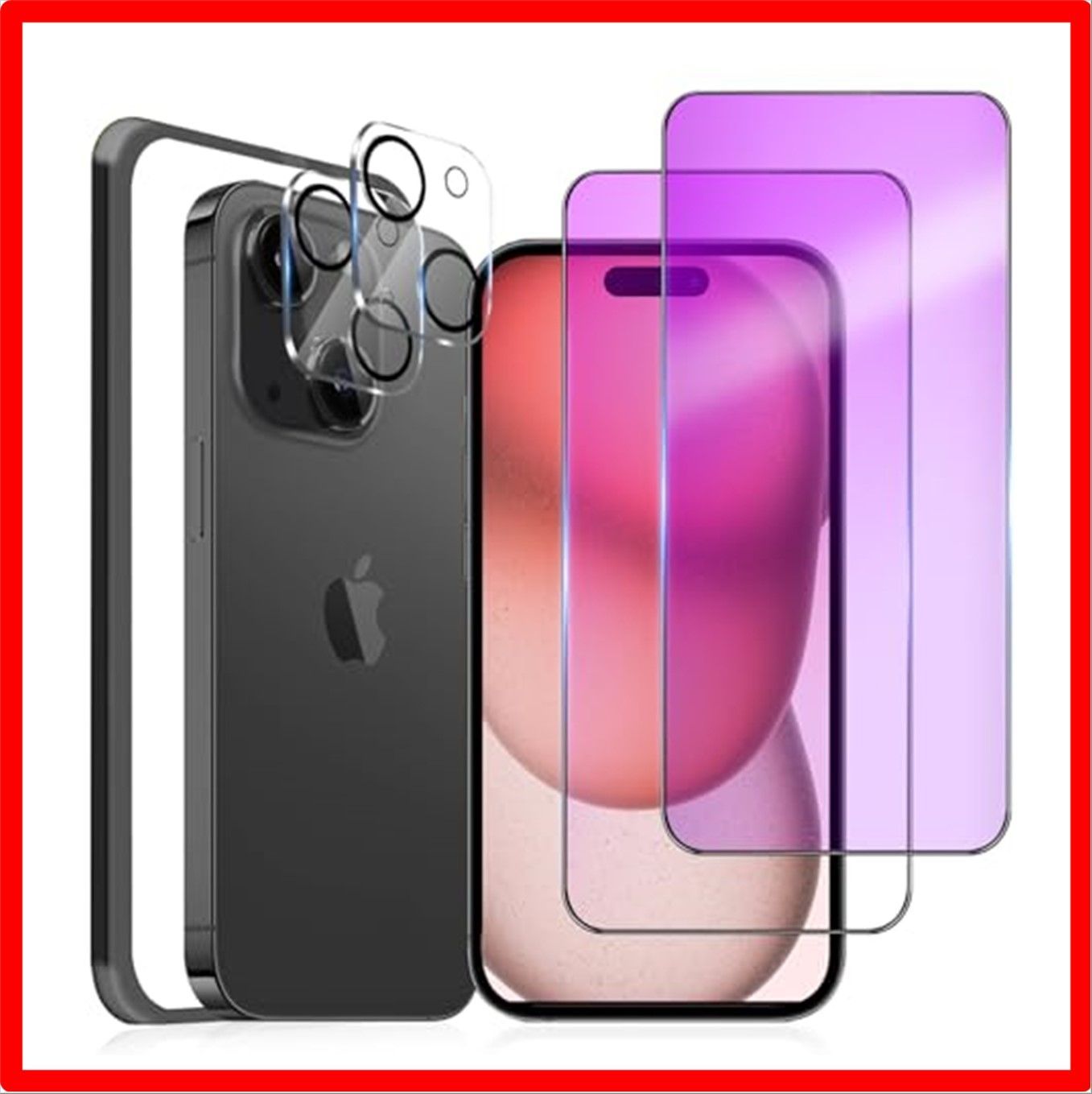 【匿名配送】 iPhone 15_ブルーライト（全面保護） 【ブルーライトカット】iphone15 ガラスフィルム ブルーライト［2枚］カメラフィルム［2枚］ア