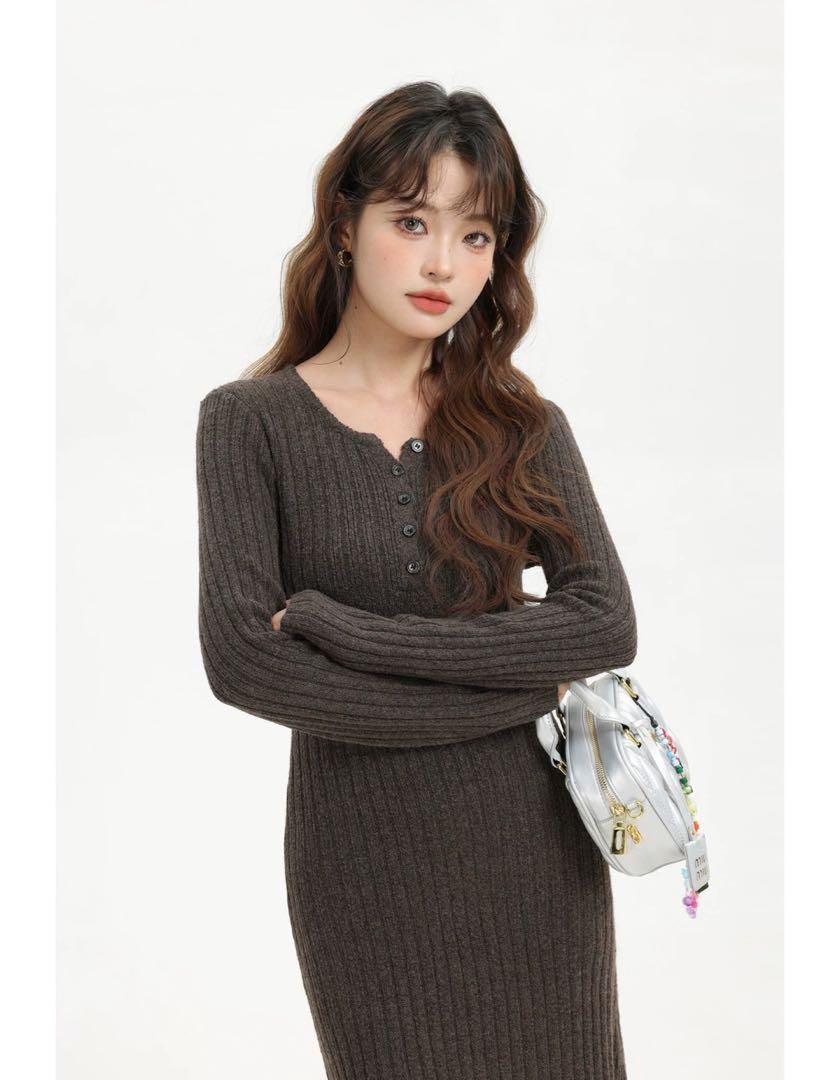 ♥ 大人気 スリムフィット韓国風ロングドレス 春デートコーデに最適