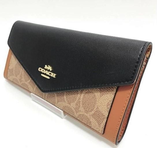 COACH 新品 ブラウン ブラック レディース 長財布 茶 黒 財布 w09