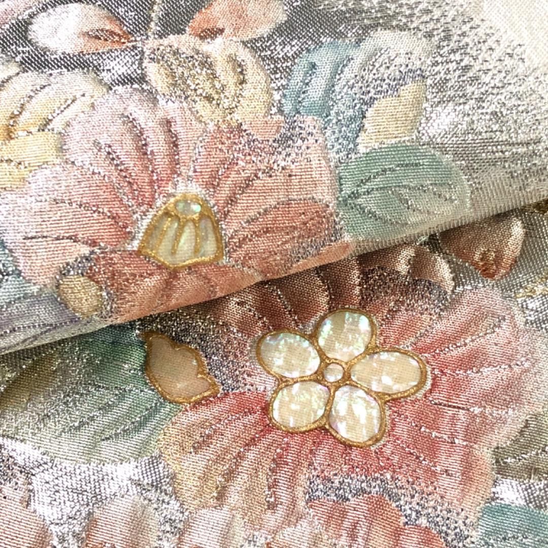 市松模様　辻ヶ花　藤の花　銀糸　金糸　袋帯　着物　032a p 市松模様 辻ヶ花 藤の花 銀糸 金糸 袋帯 着物 032a p