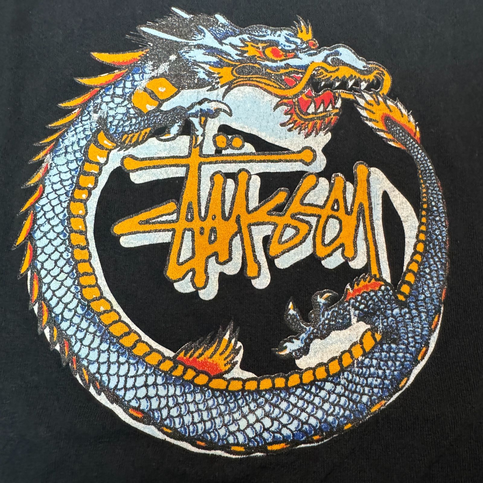 90s old stussy サークル ドラゴン プリント Tシャツ Lサイズ ポップ 