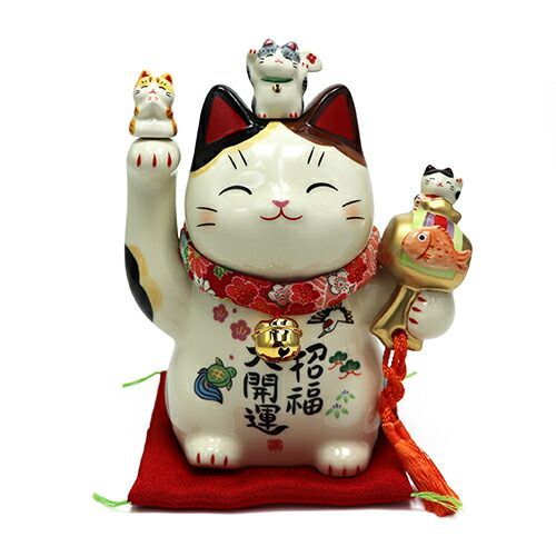 招き猫 置物 おしゃれ 彩絵招福大開運 招き猫 ちりめん首輪6号 招き猫 商売繁盛 迎春飾り 正月飾り 海外土産 開店祝い 縁起物 開運 金運