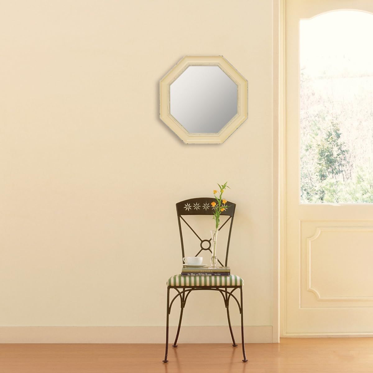 KM-06002 アイボリー 壁掛け用 八角ミラー ヴィンテージ風 ユーパワー