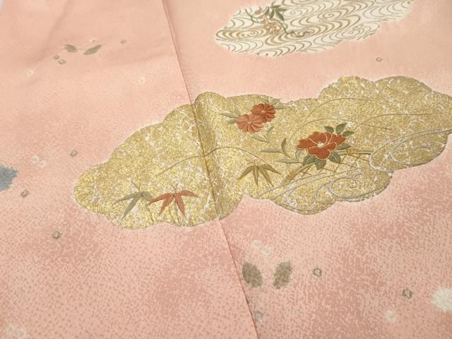 平和屋着物□訪問着 駒刺繍 絞り 雲取り草花文 金彩 正絹 逸品