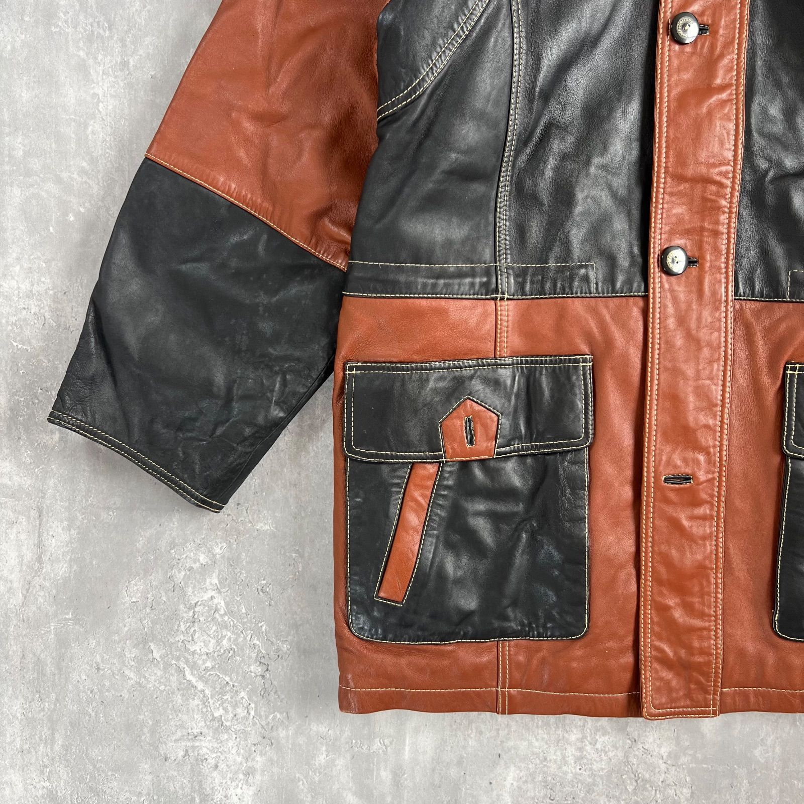 90s Vintage バイカラー Brown × Black 羊革 ハンティングレザー