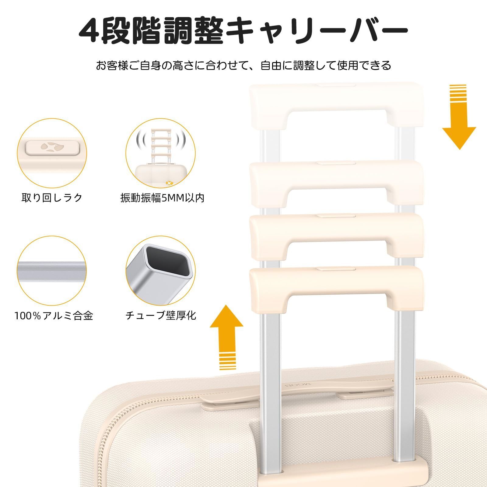 旅行 ファスナータイプ ビジネス TSAロック ダブルキャスター 出張 静音 耐衝撃 フック機能 ベージュ 超軽量 Sサイズ キャリーバッグ 機内持ち込み スーツケース 45L 1 4泊向き キャリーケース MGOB WWW_USTAUSTRALIA_COM_AU