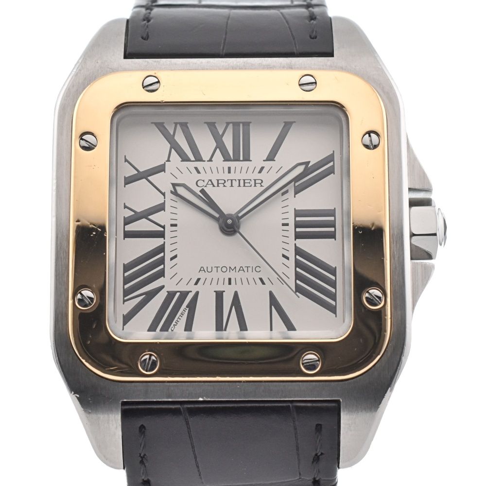 カルティエ CARTIER W20072X7 サントス100 LM SS/K18YG/レザー 自動巻き メンズ良品 R#132700