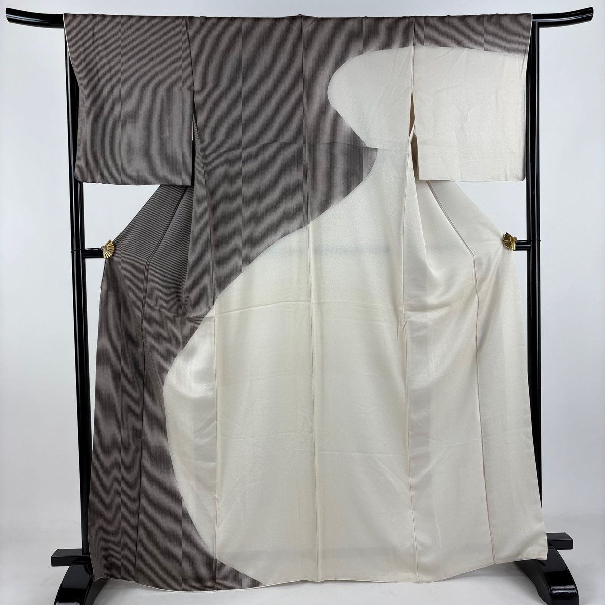 訪問着 身丈164cm 裄丈67cm M 袷 縦縞 灰茶 正絹 秀品