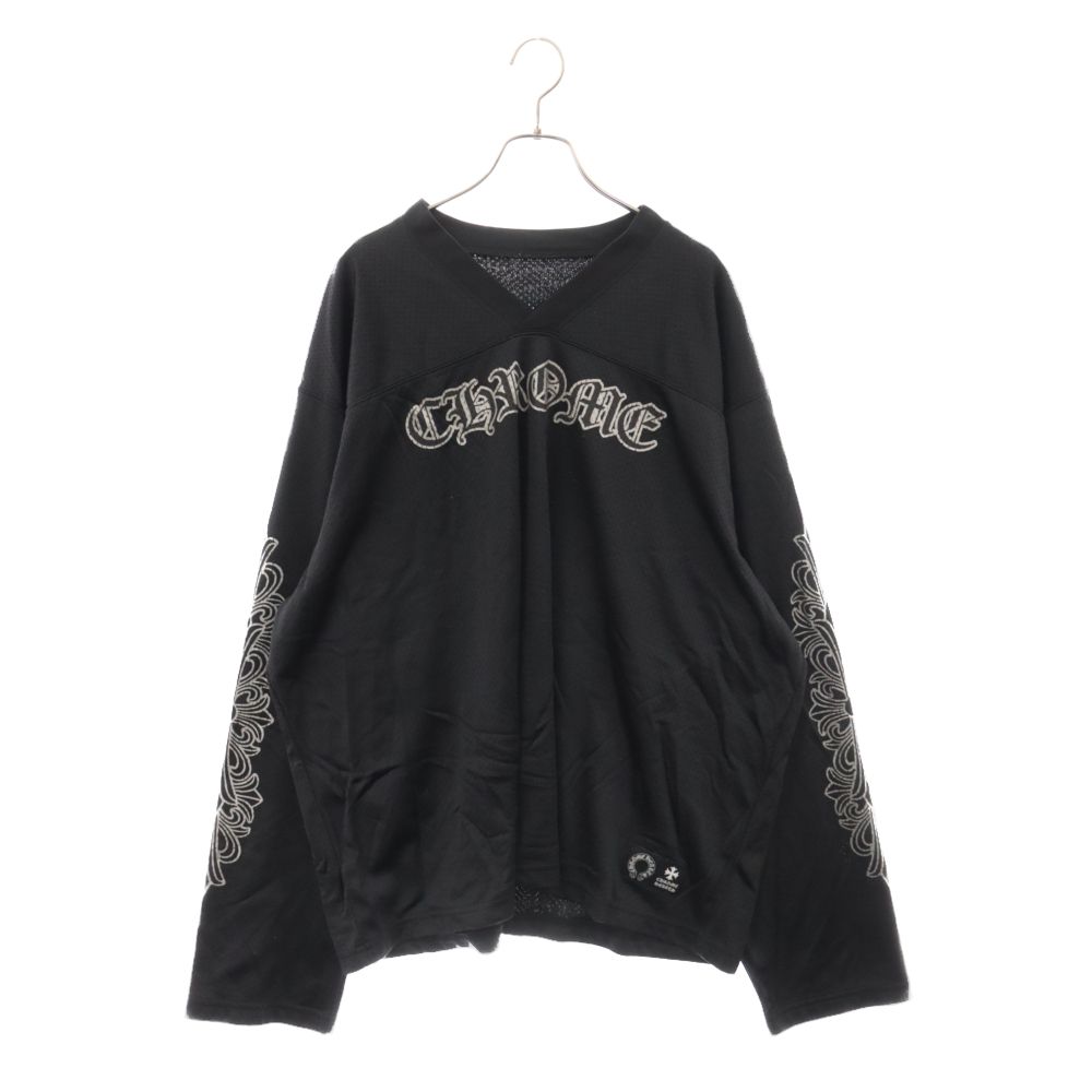 CHROME HEARTS (クロムハーツ) MESH WARM UP JERSEY CHプリントメッシュ 袖フローラル 長袖シャツ ブラック