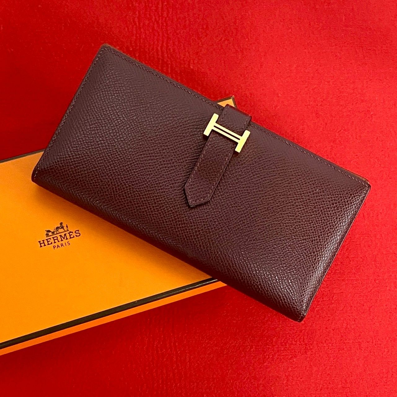 Z 刻印 HERMES エルメス ベアン スフレ ヴォーエプソン レザー 本革 二つ折り 長財布 ウォレット ボルドー ブラウン 38474