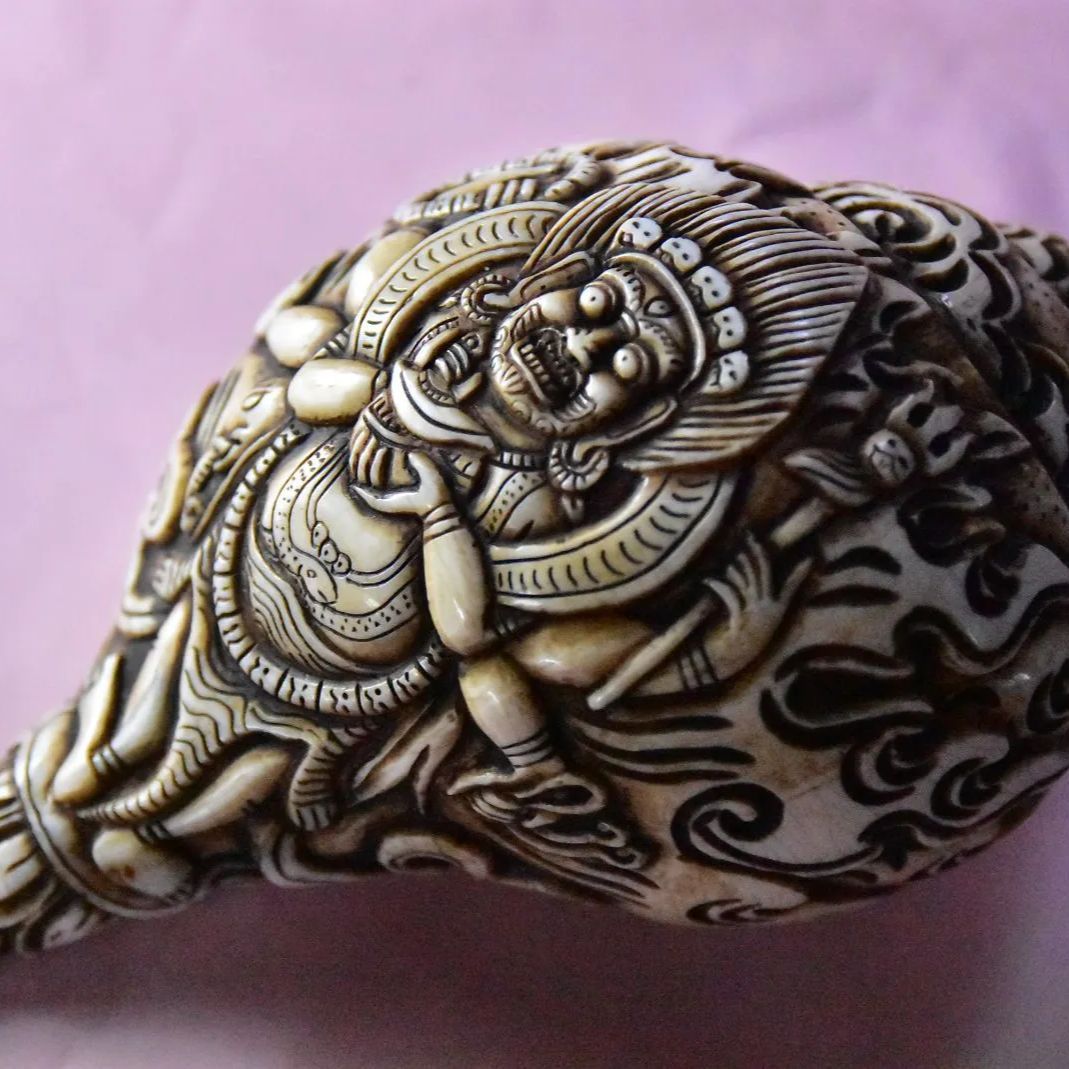 ◇チベット密教法具 法螺貝（シャンカ）ガネーシャ-D ◇チベット密教法