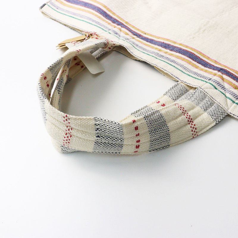 極美品 インジリ INJIRI コットンマルチボーダートートバッグ/オフ  